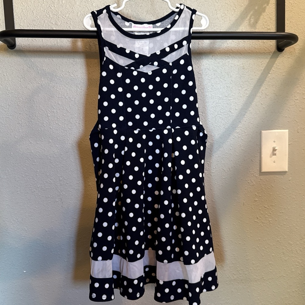 Navy Polka Dot Sleeveless Dress